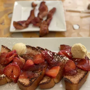 Strawberry French Toast with bacon.
