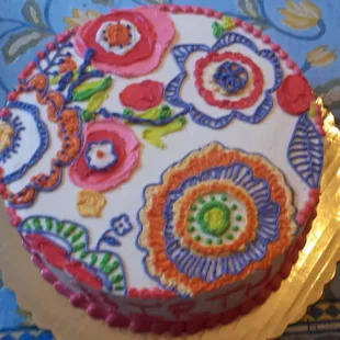 A flower cake similar to Vera Bradley for a friend&apos;s birthday.