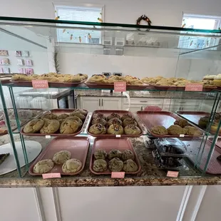 a variety of baked goods on display