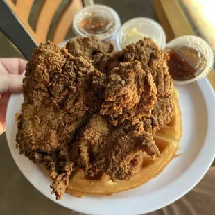 Chicken and Waffles 2-Piece - huge pieces of Chicken, very tasty.