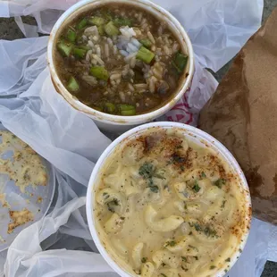 Crawfish etouffee, Mac and cheese