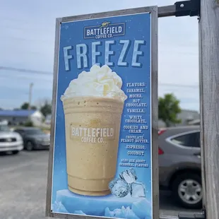 a sign for battlefield coffee