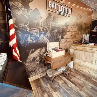 an american flag in the background