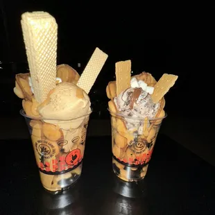 two cups of ice cream and waffles