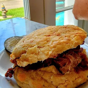 really great smoked pulled pork cheesy biscuit