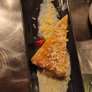 Coconut Butter Cake With Creme Anglaise, Whipped Cream and Toasted Coconut