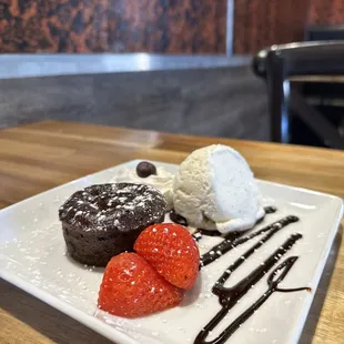 Lava cake with ice cream $7 
Available vegan for $8