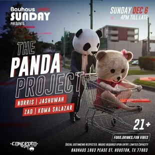 SUNDAY: PANDA PROJECT
Doors Open at 4pm
FOOD | DRINKS | MUSIC | ART