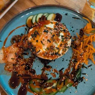 Pork belly (egg, picked carrots, cucumber, jalapeño, &amp; kimchi)