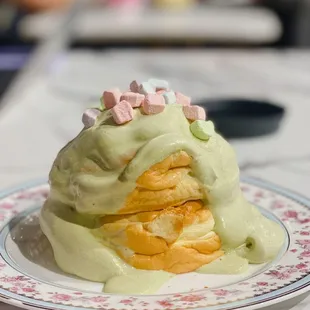 Lucky charm matcha pancake soufflé