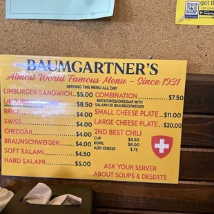 Cold menu