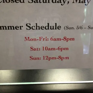 Summer hours