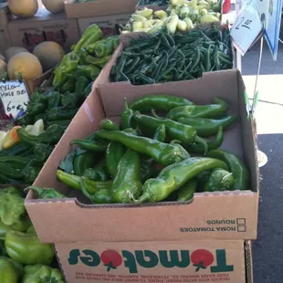 boxes of peppers and other vegetables