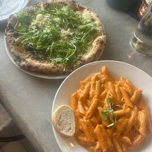 Burrata pizza &amp; penne alla vodka.. the BEST vodka sauce we have ever had!!!!!