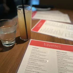 a drink and menu