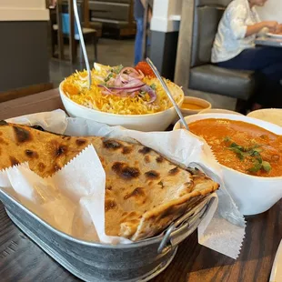 Butter roti, Paneer tikka masala and chicken biryani