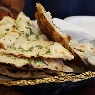 Two orders of garlic naan. Delicious, but too much for two people (unless you love bread as much as me).
