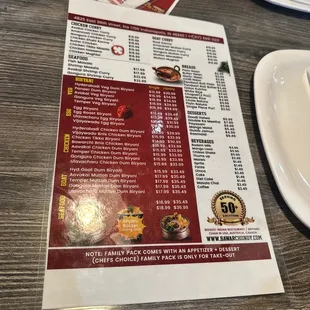a menu on a table