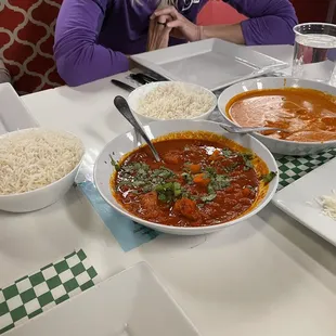 Chicken Vindaloo and Butter Chicken.