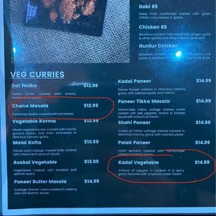 the price of the menu