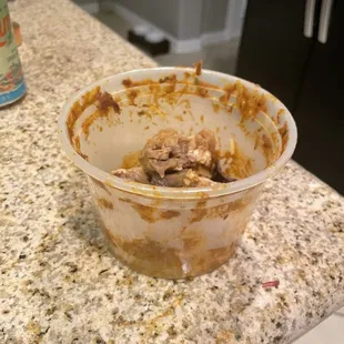 My Mutton Mughalai.  A container full of bones.  No meat.  The other dish too I just didn&apos;t take a picture. Ultra salty( and I LOVE salt).