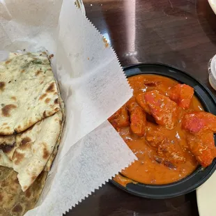 Several kinds of naan and lamb masala