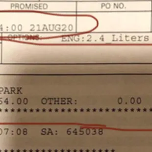 (Picture 3/3) Shows that Baxter replaced the power steering line and spark plugs in Aug 2020.