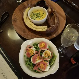 Giant pretzel and deviled eggs!! Fresh made and amazing.