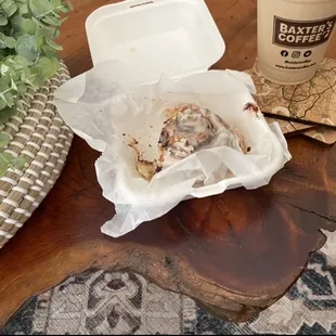 My Sunday morning routine... cinnamon roll and iced latte (no ice) that I buy the night before.