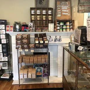 a display of coffee and pastries