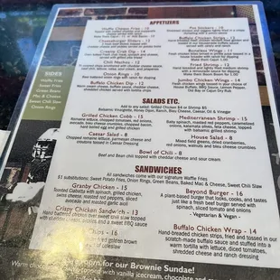 Appetizer/Sandwich Menu