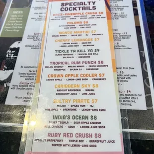 Drink menu