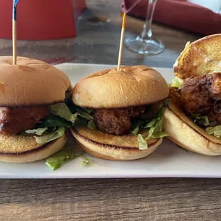 Buffalo sliders as you can see a great portion size but skimpy on the ranch and not freshly sauced.
