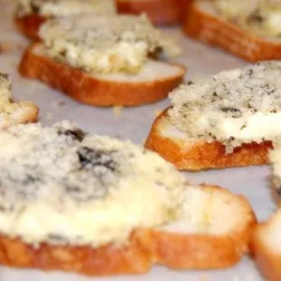 a tray of crostini