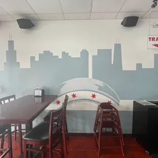 Inside, wall mural.