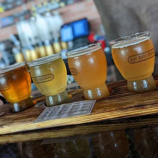 a row of beer glasses