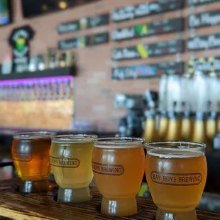 a row of beer glasses