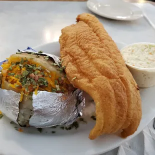 Grouper with 2 sides - slaw and baked potato