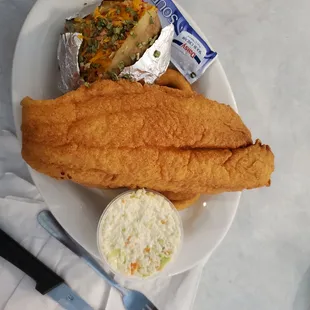 Grouper with 2 sides - slaw and baked potato