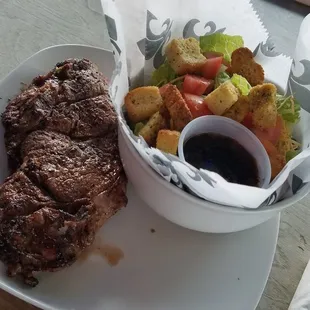 16oz ribeye and salad