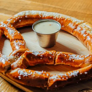 Warm Bavarian pretzel served with Bay City IPA beer cheese.