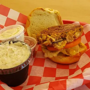 Crab cake with a side of coleslaw