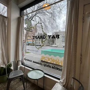 a view of a street through a window