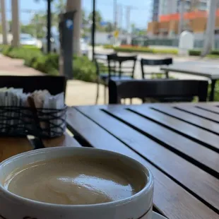 Cafe con leche with a beautiful view and amazing breeze