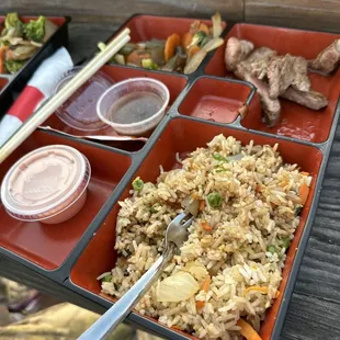 Sad bento box.  New york steak (6 oz)