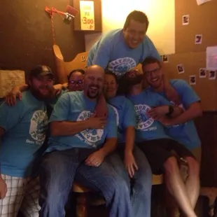 The Bay Horse beer tourists showing off their hard earned blue shirts!
