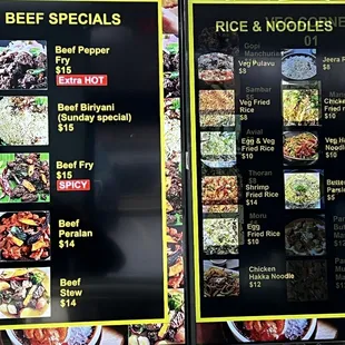 menus and prices on a menu board