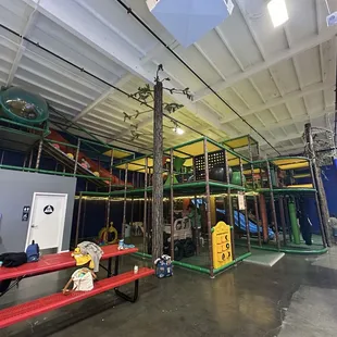 Benches for parents near the climbing gym