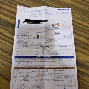 The receipt that told the cop will be there in 30 min but show up at 7:30 and charged $387 super unfair and dishonest.