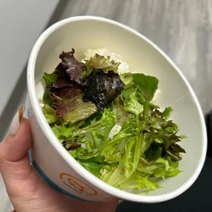 a person holding a bowl of salad